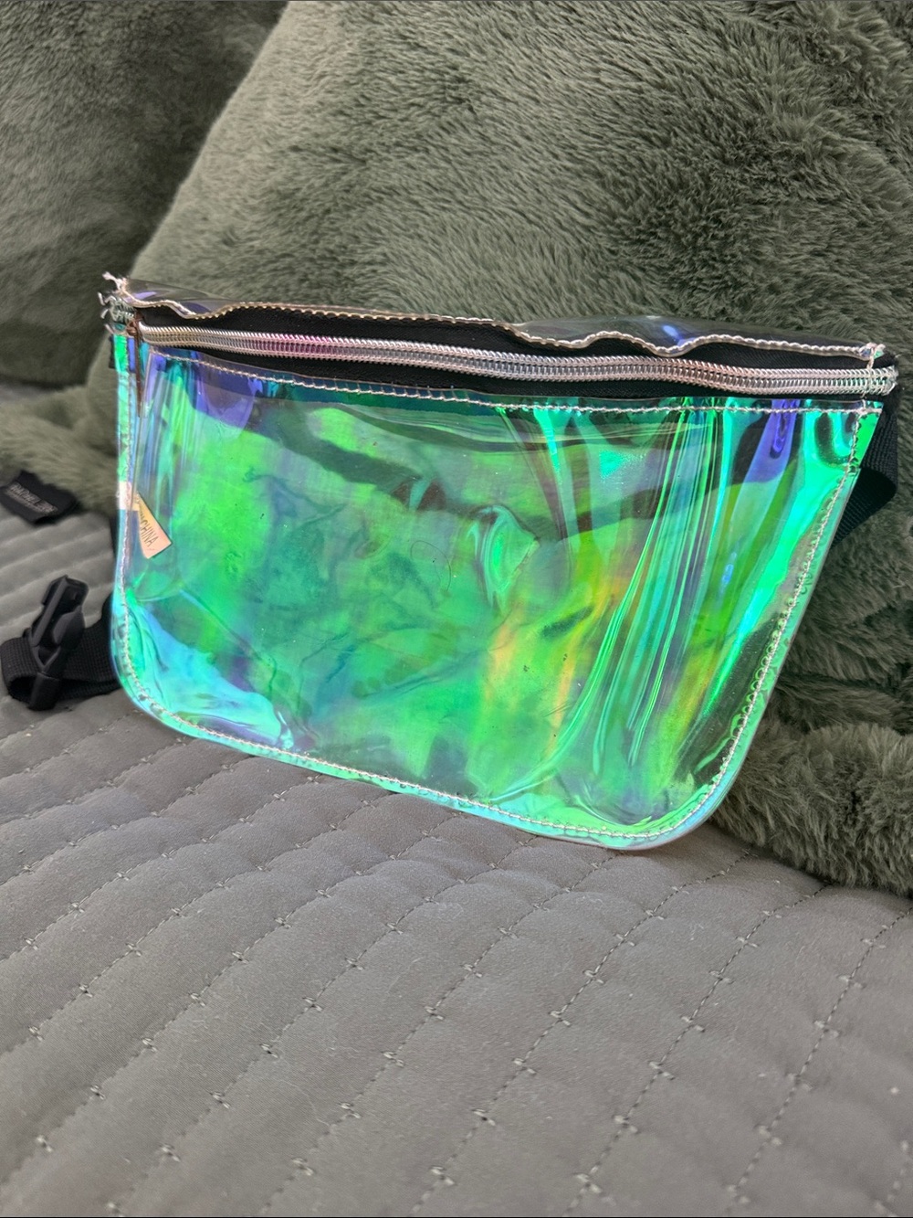 Iridescent Green Holographic Clear Waist Bag